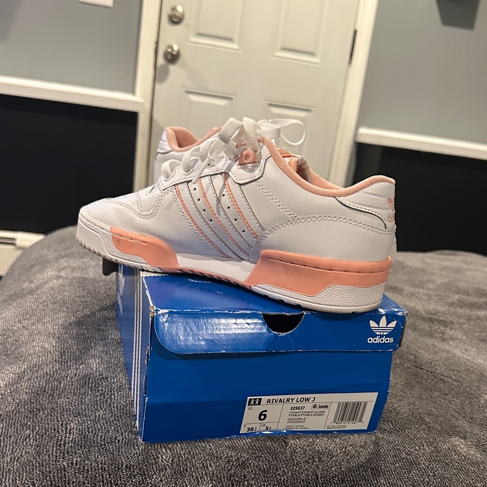 Adidas Kids' White and Peach Sneakers